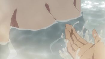 1boy 1girl animated anime_screenshot blonde_hair blue_eyes blush breasts brown_eyes brown_hair collarbone completely_nude covering_breasts covering_privates grabbing_another&#039;s_breast groping highres himegami_akira large_breasts mixed-sex_bathing navel nude onsen partially_submerged shared_bathing sound tagme towa_no_yuugure video water yuugure_(towa_no_yuugure)
