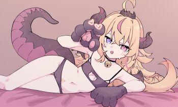 1girl antennae blonde_hair dragon dragon_horns dragon_tail horns long_hair lyrinne solo tail underwear virtual_youtuber