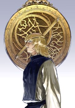 Rule 34 | 1boy, astrolabe, badeni, black tabard, blonde hair, blue eyes, chi.: chikyuu no undou ni tsuite, commentary request, eyepatch, highres, long sleeves, male focus, medium hair, scar, scar on face, scar on lip, scar on mouth, scar on nose, solo, standing, tabard, tonsure, y1qusnzdns83374