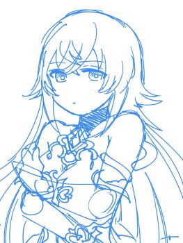 1girl artistic_error bare_shoulders breasts grimms_notes highres kagami_sei_no_kote_(grimms_notes) long_hair looking_at_viewer magic_mirror_(grimms_notes) parted_lips protected_link sketch solo unfinished upper_body