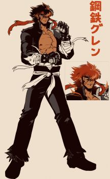 1boy bandages bandana bara collared_jacket gz_nag jacket male_focus muscular muscular_male open_clothes open_jacket original pants solo torn_clothes torn_pants