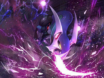 chin_spike claws colored_skin commentary_request dark_rebellion_xyz_dragon dragon dragon_tail duel_monster fangs flying glowing_spikes highres horns k.nock no_humans purple_skin sparks tail wings yellow_eyes yu-gi-oh! yu-gi-oh!_arc-v
