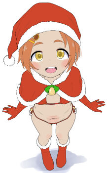 1girl bikini christmas commentary_request flat_chest hat highres idolmaster idolmaster_cinderella_girls loli looking_at_viewer micro_bikini red_bikini ryuzaki_kaoru santa_bikini santa_costume santa_hat solo swimsuit takku
