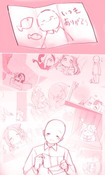 1boy 4girls animal_ear_fluff animal_ears blue_archive blush cat_ears cat_girl cat_tail comic drawing flashback happy highres hoshino_(blue_archive) kayoko_(blue_archive) multiple_girls open_mouth sensei_(blue_archive) smile tail tearing_up thank_you urode yuzu_(blue_archive)