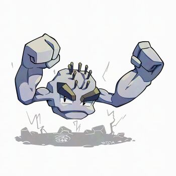 alolan_form alolan_geodude full_body gen_7_pokemon looking_at_viewer mistray-art nintendo no_humans numbered pokemon pokemon_(creature) signature simple_background solo white_background