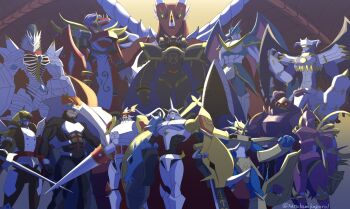Rule 34 | alphamon, armor, cape, craniummon, digicore interface, digimon, digimon (creature), digital hazard, duftmon, dukemon, dynasmon, examon, full armor, fusion, gankoomon, green eyes, highres, horns, jesmon, looking at viewer, lordknightmon, magnamon, omegamon, royal knights, sleipmon, ulforcev-dramon, wings