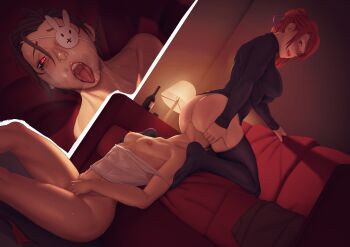 Rule 34 | 2girls, absurdres, ass, ass support, bad id, bad tumblr id, black legwear, black sweater, borrowed character, breasts, crossover, cunnilingus, cut-in, deep skin, dutch angle, eyepatch, femdom, fingering, girl on top, green eyes, hair ribbon, heart, heart-shaped pupils, highres, jane doe (john doe (jdart)), john doe (jdart), large breasts, long hair, makeup, medium breasts, multiple girls, nipples, no bra, no panties, open mouth, oral, original, ponytail, pussy juice, rabbit eyepatch, red eyes, red hair, ribbon, runny makeup, serenya, sitting, sitting on face, sitting on person, sweater, symbol-shaped pupils, thighhighs, thighs, toned, tongue, tongue out, turtleneck, uncensored, yuri