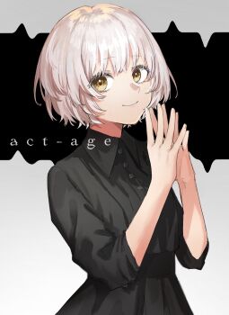 act-age angel angelic calm clean highres momoshiro_chiyoko non-web_source pale_color short_hair simple_background smile solo white_hair yellow_eyes