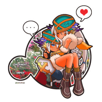 ... 1boy 1girl 2000s_(style) 2009 armor black_gloves blue_eyes blue_hat blush boots brown_boots carrying character_name closed_eyes closed_mouth commentary_request cross cross_of_prontera feathered_wings fingerless_gloves fur-trimmed_gloves fur_trim gloves hat head_wings heart lord_knight_(ragnarok_online) pauldrons princess_carry purple_wings ragnarok_online ryuu_(5lden_age) short_hair shoulder_armor smile sniper_(ragnarok_online) spiked_gauntlets spoken_ellipsis spoken_heart two-tone_gloves white_background white_hair wings yellow_gloves