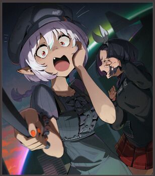 archie_(zenless_zone_zero) hollow_(zenless_zone_zero) mihoyo npc_(zenless_zone_zero) official_art pointy_ears selfie_stick tagme white_hair zenless_zone_zero