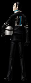 Rule 34 | 1boy, absurdres, black gloves, black hair, english text, engrish text, full body, glasses, gloves, helmet, highres, holding, holding unworn helmet, kazuma kaneko, long sleeves, male focus, motorcycle helmet, nanjou kei, official art, persona, persona 2, persona 2 batsu, ranguage, solo, third-party source, transparent background, unworn headwear, unworn helmet