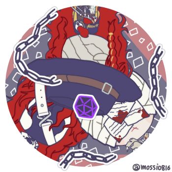 3boys aleph_(reverse:1999) bandaged_head bandages black_gloves black_hat black_mask chain chibi closed_eyes covered_face cracked_mask dice facing_viewer gloves grey_background hat highres holding holding_paper long_hair male_focus merlin_(reverse:1999) mossi_(mossi0816) multiple_boys multiple_persona paper polyhedral_dice red_gloves red_hair reverse:1999 round_image shirt the_idealist_(reverse:1999) twitter_username upper_body white_mask white_shirt x_mouth