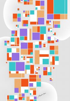 Rule 34 | abstract, artist name, commentary request, flat color, greek commentary, grey background, highres, machigami yoh, no humans, no lineart, original, rectangle, shapes, signature, square