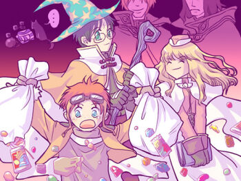 Rule 34 | 1girl, 4boys, acolyte (ragnarok online), beretta de camera, blonde hair, blue eyes, book, brown cape, brown hair, brown jacket, brown shirt, candy, cape, capelet, cat, chocolate, chocolate bar, closed eyes, closed mouth, commentary request, dated commentary, food, glasses, green hat, grey shirt, hat, holding, holding book, holding staff, jacket, long hair, long sleeves, lowres, mage (ragnarok online), multiple boys, oomojiya, open mouth, ragnarok online, shirt, short hair, skirt, smile, staff, star (symbol), star print, thief (ragnarok online), upper body, white capelet, white skirt, witch hat, wizard (ragnarok online)