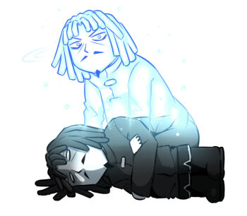 Rule 34 | 10s, 1boy, abyssal admiral (kancolle), admiral (kancolle), admiral suwabe, blank eyes, boots, dreadlocks, facial hair, ghost, giving up the ghost, goatee, hugging own legs, k-suwabe, kantai collection, looking at viewer, lying, male focus, military, military uniform, mustache, on side, sketch, solo, white background