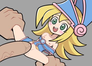 1boy 1girl age_difference aged_down arm_support bare_shoulders blonde_hair blue_hat blue_leotard clothes_pull clothing_aside dark_magician_girl duel_monster excited feet_out_of_frame from_below functionally_nude gachacash green_eyes grey_background hat heart heart-shaped_pupils hetero highres large_penis leg_grab leotard leotard_aside leotard_pull loli long_hair looking_at_viewer lying multicolored_leotard nipples no_bra no_panties off-shoulder_leotard off_shoulder on_back open_mouth penis pink_hat pink_leotard pussy sex simple_background sitting size_difference smile solo_focus spread_legs symbol-shaped_pupils teeth two-tone_hat two-tone_leotard uncensored upper_teeth_only vaginal yu-gi-oh!