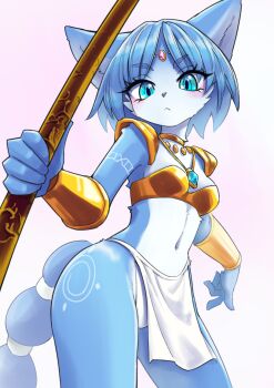 1girl animal_ears animal_nose blue_fur fox furry furry_female furry_male krystal nintendo star_fox uno_usaya