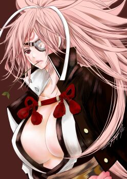 1girl arc_system_works baiken breasts cleavage eyepatch guilty_gear highres large_breasts long_hair pink_hair ponytail solo