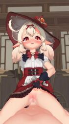 1boy 1girl 3d animated barefoot blush clothed_female_nude_male clothes_lift erio_(heyk2544) genshin_impact girl_on_top hetero klee_(blossoming_starlight)_(genshin_impact) klee_(genshin_impact) leaning_back lifting_own_clothes loli lowres nude penis pointy_ears pussy red_eyes sex skirt skirt_lift solo_focus spread_legs tagme twintails vaginal video