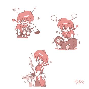 apron braid chinese_clothes genderswap genderswap_(mtf) looking_back multiple_views one_eye_closed ranma-chan ranma_1/2 saotome_ranma single_braid tangzhuang wink