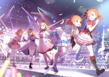 6+girls :d absurdres anata_no_risou_no_heroine arm_up ban_(one_ban7241) beret black_boots black_hat black_ribbon blue_eyes blue_shirt blue_shoes blue_skirt bokura_no_live_kimi_to_no_life boots bow bowtie braid breasts brown_hat chase!_(love_live!) collared_shirt commentary confetti detached_sleeves diamond_(love_live!) dream_believers dress dress_shirt falling_feathers feathers frilled_dress frilled_thighhighs frills glowstick green_bow green_eyes green_ribbon hair_bow hair_ornament hat heart high_heels highres hinoshita_kaho holding_hands in-franchise_crossover indoors jacket jump_into_the_new_world kimi_no_kokoro_wa_kagayaiteru_kai? knee_boots kneehighs kosaka_honoka kurosawa_ruby link!_like!_love_live! long_hair looking_at_another love_live! love_live!_nijigasaki_high_school_idol_club love_live!_school_idol_project love_live!_series_asia_tour_2024 love_live!_sunshine!! love_live!_superstar!! mary_janes matsuura_kanan medium_breasts medium_dress medium_hair minami_kotori miniskirt multiple_girls nakasu_kasumi neck_ribbon one_side_up open_clothes open_jacket open_mouth orange_hair osaka_shizuku osawa_rurino otomune_kozue over-kneehighs penlight_(glowstick) pink_dress pink_shoes pleated_skirt puffy_short_sleeves puffy_sleeves purple_eyes purple_jacket rabbit_hair_ornament red_bow red_bowtie red_eyes red_jacket ribbon running sakurauchi_riko shibuya_kanon shirt shoes short_dress short_sleeves side_braid skirt smile socks stage strapless strapless_dress swept_bangs takami_chika tang_keke teeth thighhighs tojo_nozomi two_side_up uehara_ayumu upper_teeth_only virtual_youtuber w white_feathers white_shirt white_skirt white_socks white_thighhighs wien_margarete yellow_bow yellow_bowtie yuki_setsuna yume_e_no_ippo