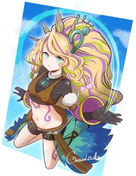 artist_request belt character_request duel_monster midriff navel shorts tattoo yu-gi-oh!