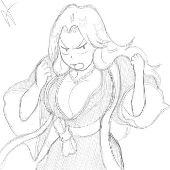 1girl bkaart27 bleach breasts cleavage large_breasts long_hair matsumoto_rangiku shihakusho solo