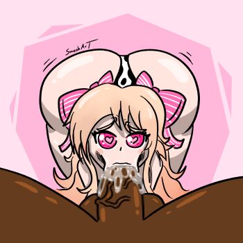 1boy 1girl absurdres animal_print artist_request ass bad_id bad_pixiv_id bikini blonde_hair censored chaos_marie_(grimms_notes) cow_print cow_print_bikini dark-skinned_male dark_skin fellatio grimms_notes hair_ribbon highres huge_ass long_hair oral penis pink_eyes pink_ribbon print_bikini ribbon swimsuit testicles