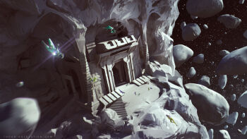 Rule 34 | asteroid, commentary, doorway, english commentary, original, painterly, people, scenery, sky, space, spacesuit, stairs, star (sky), starry sky, sylvain sarrailh, temple, watermark, web address