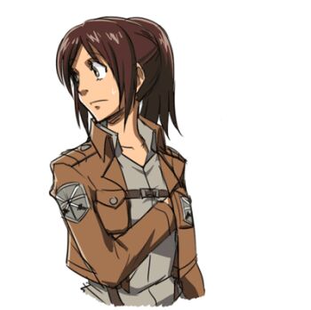 1girl ^^^ alternate_breast_size_(larger) animated animated_gif anime_coloring blush breast_expansion breasts brown_hair colorized covered_erect_nipples cropped_jacket drooling eating female_focus graph_(graphiteknight) happy huge_breasts large_breasts lowres ponytail potato sasha_blouse shingeki_no_kyojin slideshow_animation solo taut_clothes what