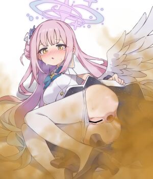 1girl :d ^^^ aku0 anus ass ass_focus bar_censor black_shoes blue_archive blue_bow blue_bowtie blue_hair blue_halo blush blush_visible_through_hair bow bowtie breasts buttons censored closed_mouth clothes_pull collared_dress commentary crying crying_with_eyes_open dark_anus dilated_pupils dress embarrassed fart feathered_wings flower foot_out_of_frame footwear_bow foreshortening gaping gold_buttons gradient_hair grimace hair_behind_ear hair_bun hair_flower hair_ornament hair_spread_out halo high_heels highres knees_together_feet_apart long_hair lying mika_(blue_archive) mosaic_censoring multicolored_hair no_panties nose_blush on_side open_mouth pantyhose pantyhose_pull parted_lips perineum petite pink_hair pink_halo pleated_dress puckered_anus purple_bow purple_flower pussy scat shadow shoes short_dress short_sleeves side_ahoge sidelocks simple_background single_side_bun small_breasts smile solo steaming_body surprised sweat tareme tears tongue two-sided_dress two-sided_fabric two-tone_hair very_long_hair wavy_hair white_background white_dress white_pantyhose white_wings wings yellow_eyes