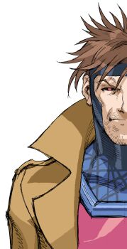 1boy bengus black_eyes bodysuit brown_hair capcom close-up coat facial_hair gambit game_cg highres jacket male_focus marvel marvel_vs._capcom marvel_vs._capcom_1 non-web_source official_art portrait production_art red_pupils short_hair solo superhero_costume trench_coat upper_body white_background x-men