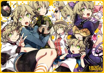 aged_down amane_suzuha amane_suzuha_(beta) amane_yuki animal_ears bare_legs belt belt_around_waist belt_buckle bike_shorts black-framed_eyewear black_pantyhose blue_eyes blue_jacket blue_skirt body_armor bodysuit braid breasts brown_hair brown_ribbon buckle bulletproof_vest buttons camouflage camouflage_jacket casual cat_belt_buckle cat_ears cat_headgear chat_noir_costume_(steins;gate) check_clothing child clothing_request commentary_request detached_collar digital_camouflage fake_animal_ears fake_tail frills gloves green_jacket grin groin hair_between_eyes hair_rings hair_tie hat hat_ribbon headgear helmet high_collar impossible_bodysuit impossible_clothes jacket kneehighs latex latex_bodysuit leotard load_bearing_vest long_hair long_sleeves maid_headdress mayqueen_maid_uniform medium_breasts military_combat_uniform military_fatigues military_uniform miniskirt multiple_costumes navel negi_(ulog'be) open_mouth pantyhose pink-tinted_eyewear pink_sleeves playboy_bunny pouch puffy_short_sleeves puffy_sleeves purple_bodysuit purple_gloves ribbon ringed_eyes science_adventure shiny_clothes shirt short_sleeves shoulder_pads skin_tight skirt sleeveless sleeveless_shirt smile socks soldier square_pupils star_(symbol) star_print steins;gate steins;gate:_linear_bounded_phenogram steins;gate:_my_darling's_embrace stomach striped_clothes striped_socks sun_hat tail teeth thick_thighs thighs tinted_eyewear tongue track_jacket twin_braids twintails upa_(steins;gate) upper_teeth_only white_leotard white_socks white_wrist_cuffs woodland_camouflage wrist_cuffs yellow-tinted_eyewear yellow_eyes zipper zipper_pull_tab