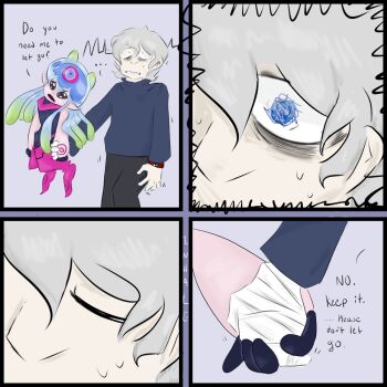 Rule 34 | bandaged arm, bandages, beanibooze, blue eyes, digimon, digimon (creature), digimon ghost game, higashimitarai kiyoshiro, highres, holding hands, jellyfish girl, jellymon, monster girl, short hair, tentacle hair, tentacles, white hair