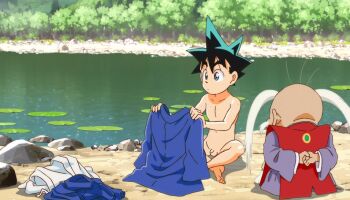 2boys anime_screenshot jgawain kurogane_yaiba male_focus multiple_boys nude outdoors penis shota third-party_edit unworn_clothes wet yaiba