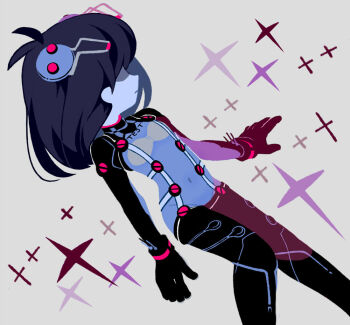 1other black_hair blue_skin closed_mouth colored_skin commentary_request covered_navel deltarune feet_out_of_frame hairpods kris_(deltarune) long_hair mecha_pilot_suit neon_genesis_evangelion other_focus plugsuit_(evangelion) rebuild_of_evangelion solo tanba_(tanba-art) test_plugsuit_(evangelion) utdr_(toby_fox)