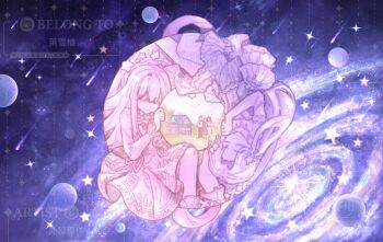 Rule 34 | 1boy, 4girls, ankle socks, artist request, bare legs, black hole, bloom poetry (shining nikki), bow legwear, chinese commentary, circle, closed eyes, closed mouth, clothes writing, collared shirt, commentary request, commission, cross-laced clothes, cross-laced dress, dress, dress ribbon, dual chop (pokemon), elbow gloves, faceless, faceless female, faceless male, family, floral print, frilled shirt collar, frilled sleeves, frilled socks, frills, gloves, gown, hair between eyes, happy, high collar, jewelry, lace, lace-trimmed gloves, lace trim, long hair, long sleeves, medium dress, meteor shower, moon, multiple girls, multiple monochrome, necklace, nikki (nikki), nikki (series), pinafore dress, pink theme, pleated dress, print dress, purple theme, rose print, sample watermark, second-party source, shining nikki, shirt, siblings, sisters, sleeveless, sleeveless dress, sleeves past wrists, smile, socks, space, star (symbol), star necklace, star print, star sea (nikki), strapless, strapless dress, too many watermarks, upside-down, variant set, very long hair, watermark, watermark grid, yoyo (nikki)