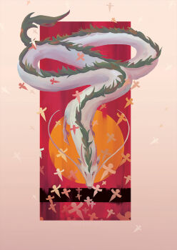 artist_name border dragon eastern_dragon facial_hair gokupo101 haku_(sen_to_chihiro_no_kamikakushi) highres long_mustache mustache paper pink_border sen_to_chihiro_no_kamikakushi