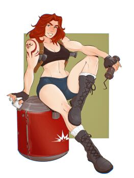 bomb crazy_smile day_of_wrath day_of_wrath_(doom_fanfic) doom_(series) doom_2016 doom_eternal explosive highres quake_(series) quake_1 quake_3_arena qwickjoe smile soulbreaker soulbreaker_(day_of_wrath) soulbreaker_(doom) soulbreaker_(infinitypilot) sports_bra