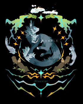 Rule 34 | absurdres, animal, animal focus, baby animal, bird, black background, blue eyes, bluestar (warrior cats), cat, character name, chinese commentary, commentary, flat color, from side, full body, grey cat, highres, implied death, kitten, mistystar, mosskit, no humans, pawpads, sample watermark, scar, simple background, skegliuding, solo focus, starclan (warrior cats), stonefur, the prophecies begin, warrior cats, watermark