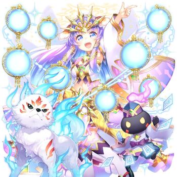 1girl animal_ears blue_eyes breasts circlet commentary_request dog_ears dog_girl dog_tail floppy_ears japanese_clothes kitoside komainu long_hair pomme_(uchihime) purple_hair satomi_nami small_breasts tail uchi_no_hime-sama_ga_ichiban_kawaii