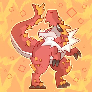 Rule 34 | abstract background, claws, dinosaur, felest, gen 6 pokemon, highres, nintendo, no humans, open mouth, pokemon, pokemon (creature), solo, tail, tyrantrum