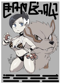 Rule 34 | 1girl, animal print, arcanine, artist request, bikini, black hair, bow, gen 1 pokemon, marley (pokemon), nintendo, poke ball, pokemon, pokemon dppt, source request, sweat, swimsuit, tiger print