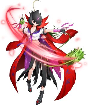 Rule 34 | 1girl, absurdres, armor, ban-tyo, bancholilimon, banchou, bandai, belt, black eyes, boots, breasts, cape, cleft of venus, delinquent, digimon, digimon (creature), digimon new century, female focus, fingerless gloves, fingernails, full body, gloves, highres, medium breasts, midriff, monster girl, nail polish, navel, no humans, official art, plant, scar, school uniform, simple background, skirt, smile, solo, stretching, unzipped, vines, weapon, wide hips, wings, yo-yo, zipper