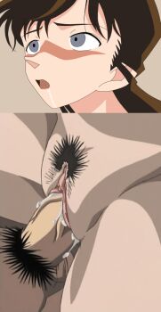 00s 1girl animated animated_gif bible_black brown_hair cum meitantei_conan mouri_ran open_mouth penis pussy sequential sex split_screen uncensored vaginal