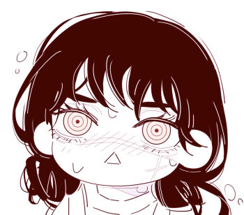 1girl blush chainsaw_man chibi chibi_only deer60868637 facial_scar long_hair low_twintails monochrome nose_blush open_mouth ringed_eyes scar scar_on_cheek scar_on_face scar_on_nose solo sweat twintails yoru_(chainsaw_man)