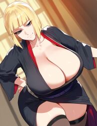 Rule 34 | 1girl, adapted costume, ai-generated, alternate costume, bad tag, belly, big breasts, blonde hair, blue eyes, blunt bangs, bob cut, boruto: naruto next generations, breast focus, breasts, child bearing hips, cleavage, closed mouth, collarbone, curvy, dress, elbow gloves, female, female focus, fingerless gloves, fishnet top, fishnets, gloves, haori, highres, huge breasts, inddoors, jacket, japanese clothes, kimono, large breasts, leotard, lips, lipstick, looking at viewer, makeup, mature female, medium hair, nai diffusion, naruto, naruto (series), naruto shippuuden, navel, nenelulucy, no bra, revealing clothes, sagging breasts, samui, seductive smile, short dress, short hair, shoulder length hair, shounen jump, skimpy, skimpy clothes, smile, smirk, solo, solo focus, stable diffusion, standing, thick thighs, thighhighs, thighs, thunder thighs, tight clothes, top heavy, wide hips, wide sleeves, yukata