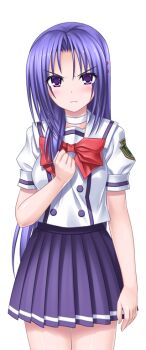 1girl blue_hair blush bow choker clenched_hand game_cg hair_ornament higuchi_isami large_variant_set long_hair looking_at_viewer mahou_shoujo_sae murakami_shizuru non-web_source official_art pleated_skirt purple_eyes purple_hair school_uniform skirt solo transparent_background variant_set