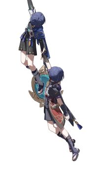 Rule 34 | 2boys, absurdres, anemo symbol (genshin impact), aqua gemstone, arm at side, arm up, armor, black bodysuit, black bow, black bridal gauntlets, black kimono, black sandals, black shorts, black sleeves, blue cape, blue kimono, blue sleeves, bodysuit, bow, bridal gauntlets, bridal legwear, cape, facing another, feathers, furisode, gem, genshin impact, gold trim, grey hair, hakama, hakama shorts, highres, holding another's wrist, japanese armor, japanese clothes, juban, kimono, kote, kurokote, layered sleeves, leg warmers, multiple boys, o-ring, open clothes, open hand, open kimono, pleated shorts, pom pom (clothes), purple bag, purple rope, purple sash, purple sleeves, red kimono, red sash, rope, sandals, sash, scaramouche (genshin impact), scene reference, shimenawa, short sleeves, shorts, stirrup legwear, tassel, toeless legwear, toenails, toes, twitter username, vision (genshin impact), wanderer (genshin impact), white background, white kimono, white leg warmers, white rope, white sleeves, yellow feathers, yiyiyiyi670, zouri