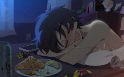 1girl animated bare_shoulders bon_(vtuber) curtains fang food fruit indie_virtual_youtuber indoors lemon lemon_slice nek0galleta open_mouth sleeping strap_slip tagme video virtual_youtuber